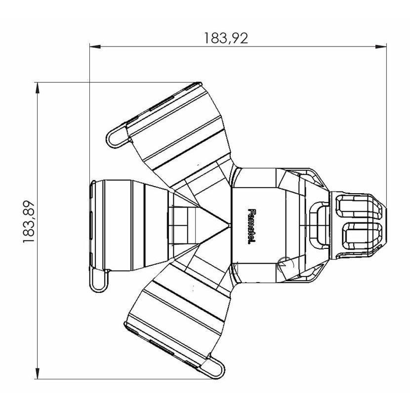 Adaptér trojnásobný 188F-5 IP54/400V/16A - domovní, 5P svorka, černý, robustní - SOLID PRO