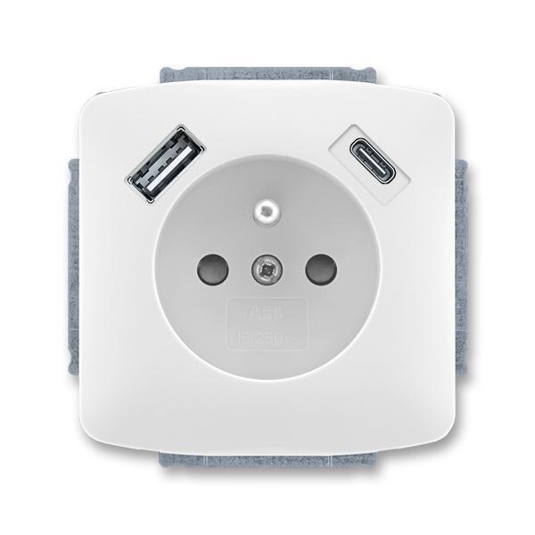 Zásuvka 1násobná s kolíkem, s clonkami, s nabíjením USB-A, USB-C